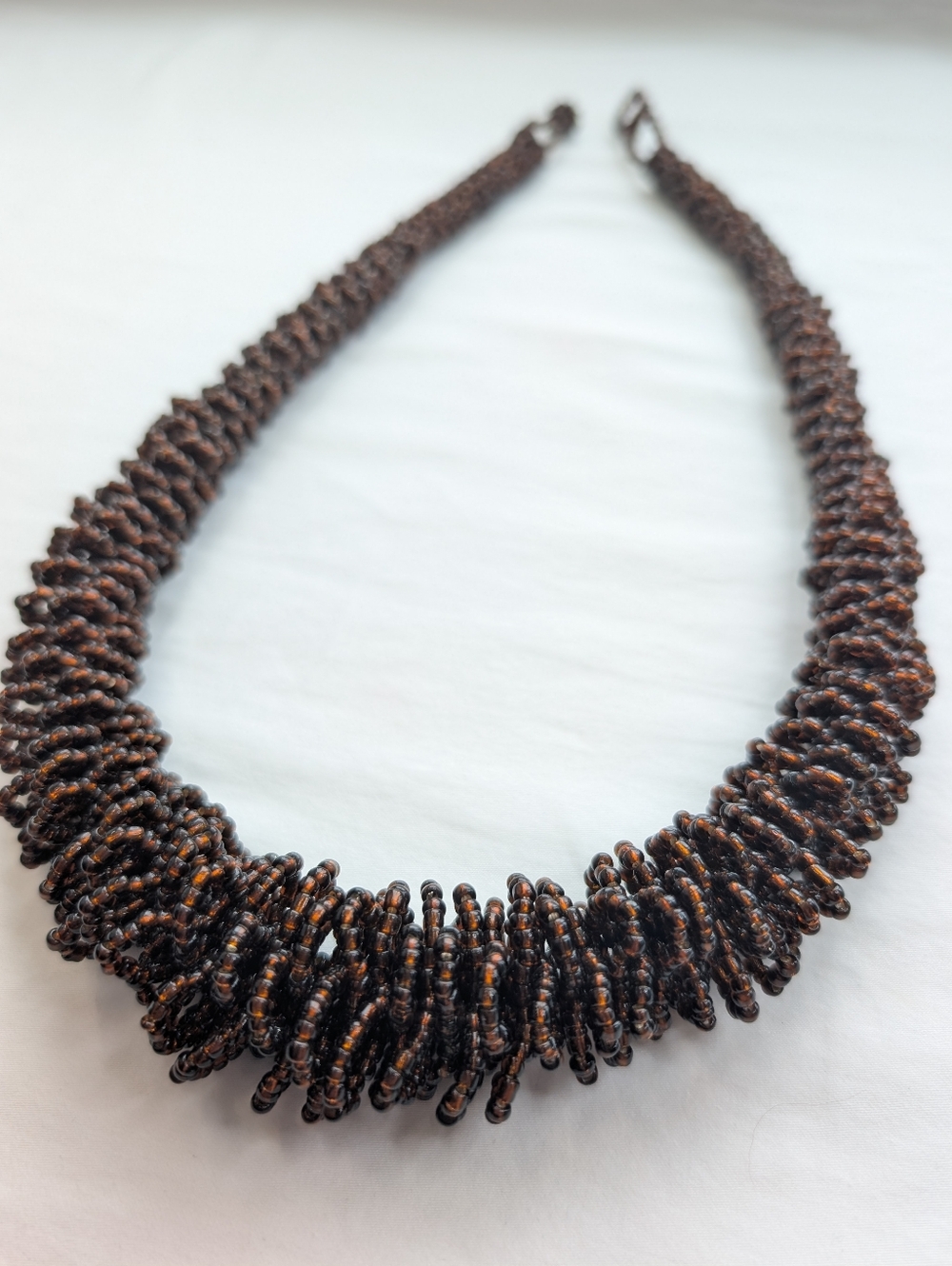 VTG Boho Brown Glass Seed Bead Looped Multi Strand Chunky Statement Necklace